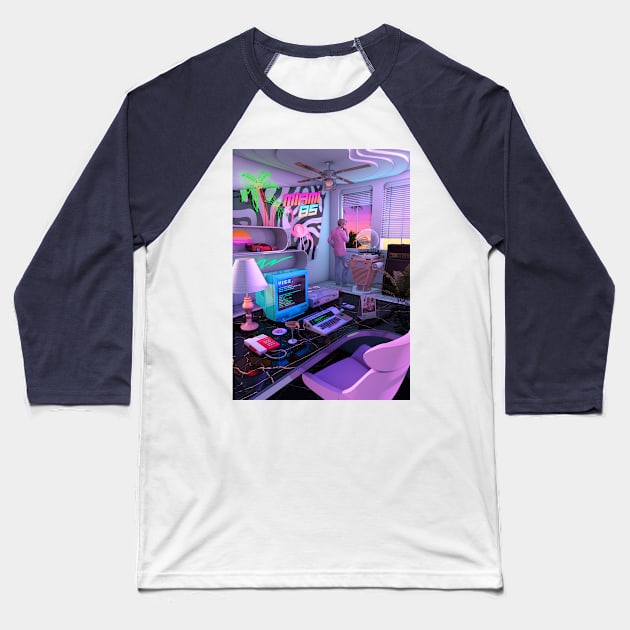 Synthwave Miami 85 Baseball T-Shirt by dennybusyet